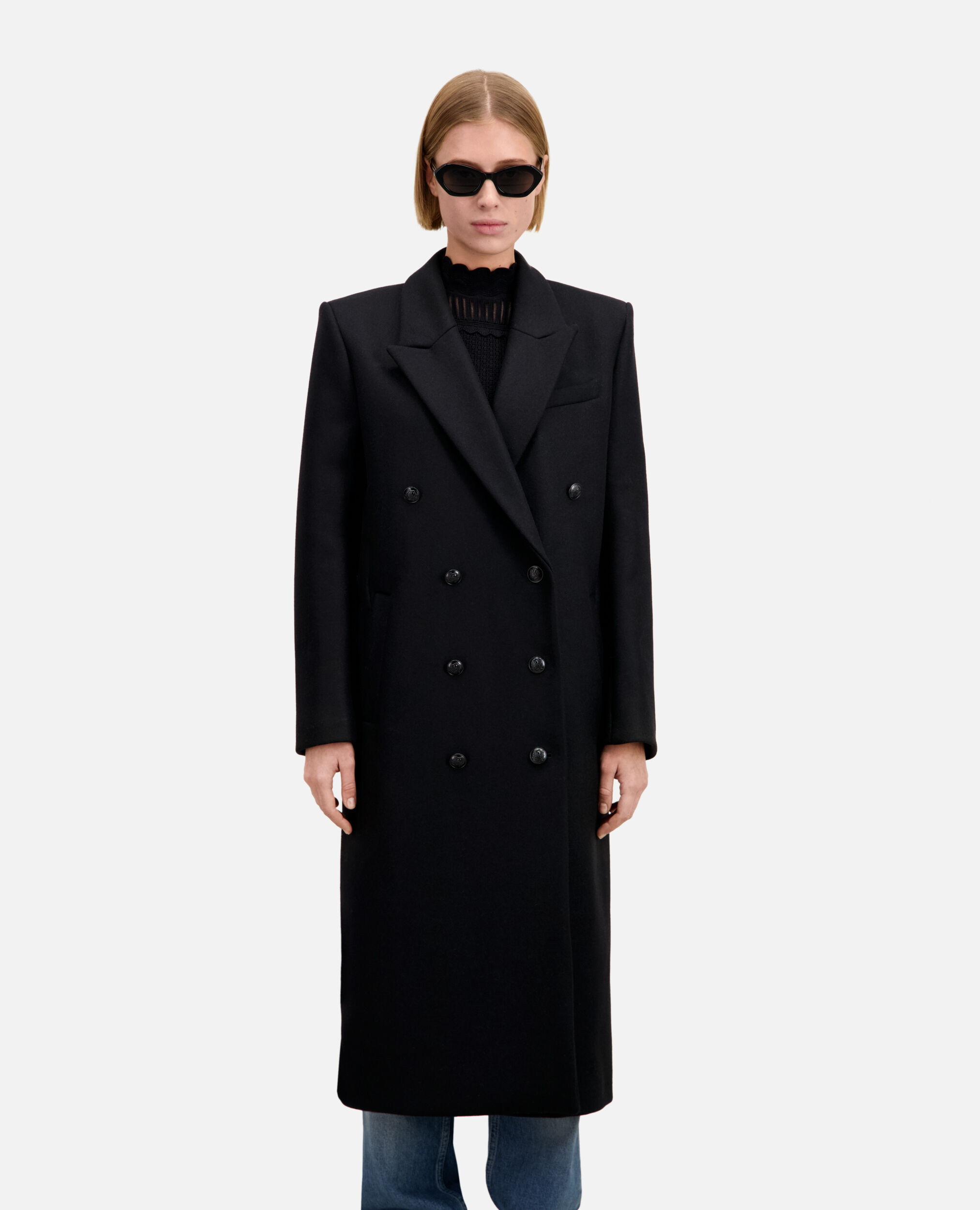 Abrigo largo negro lana, BLACK, hi-res image number null