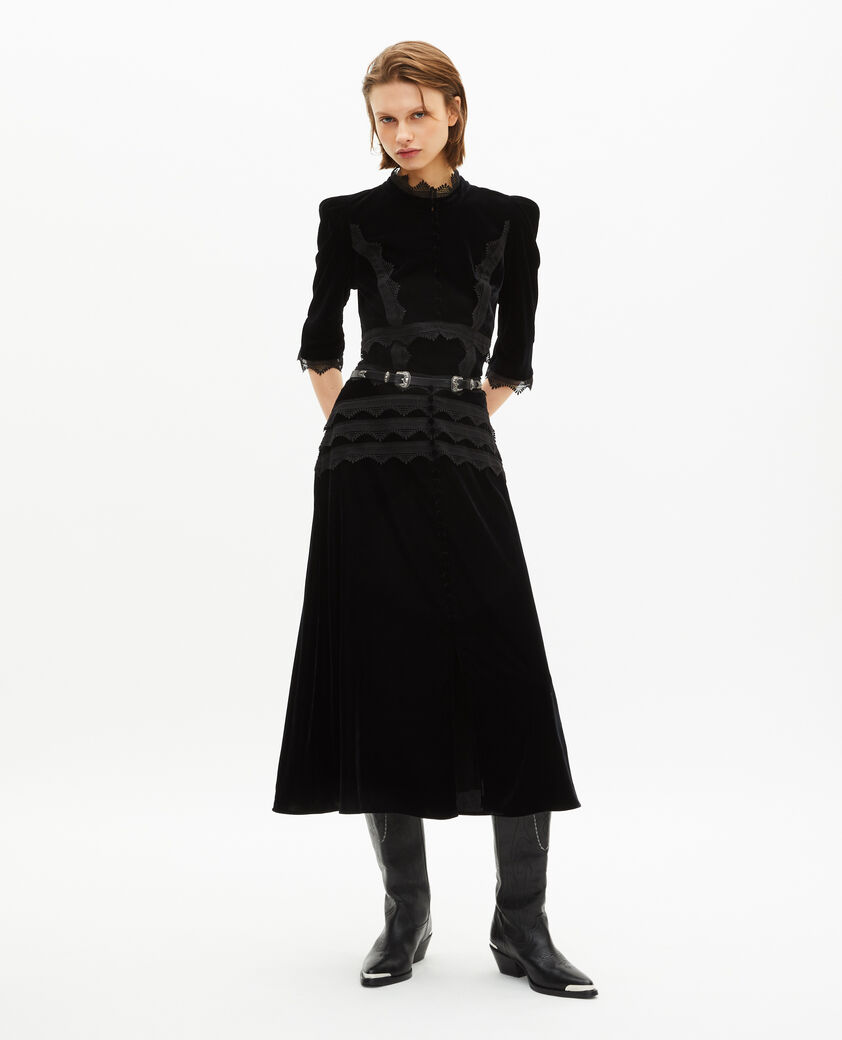 The Kooples FEMME BLACK jupe longue en velours noire