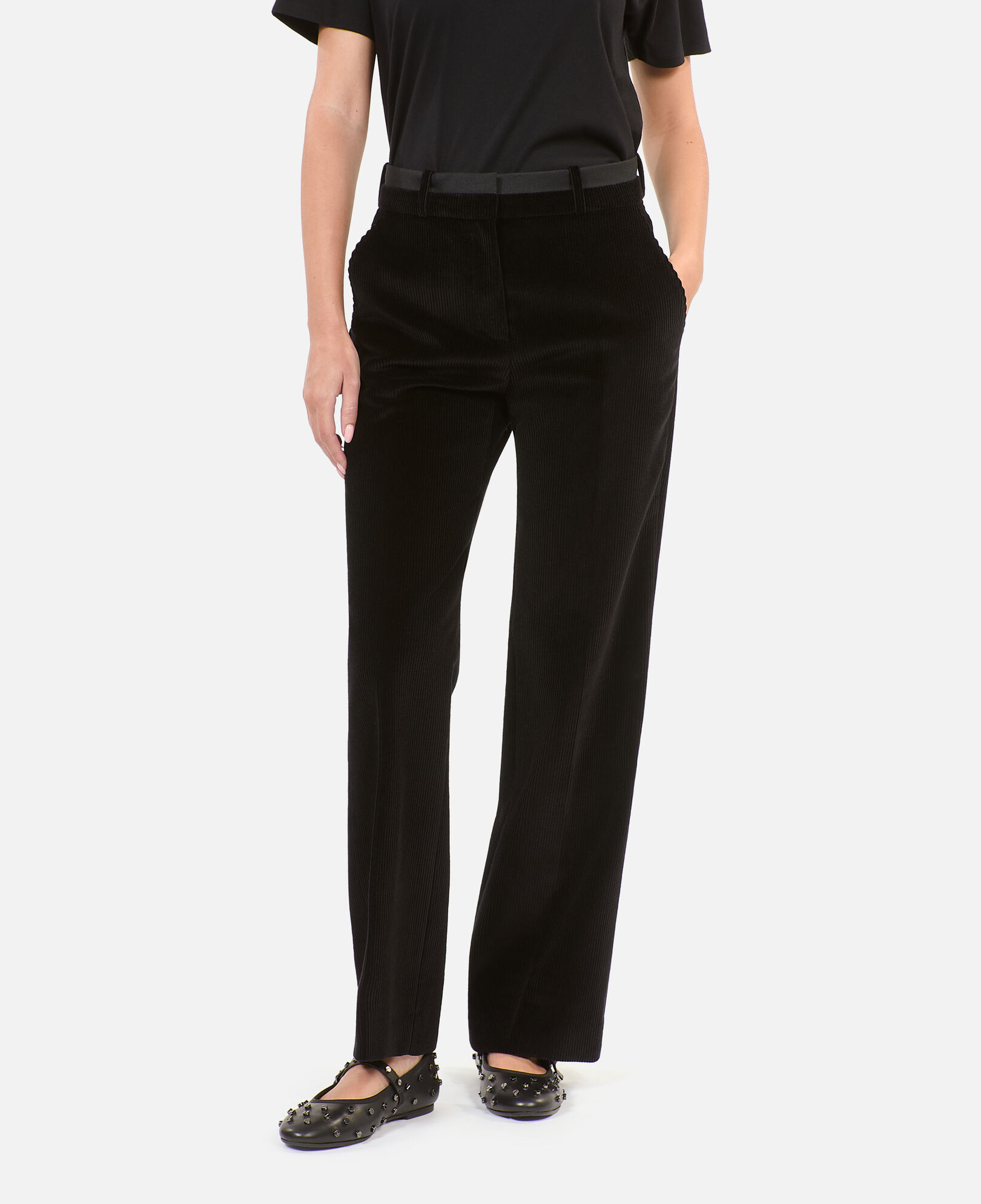 The Kooples MUJER BLACK pantalones rectos de pana negra de sastre