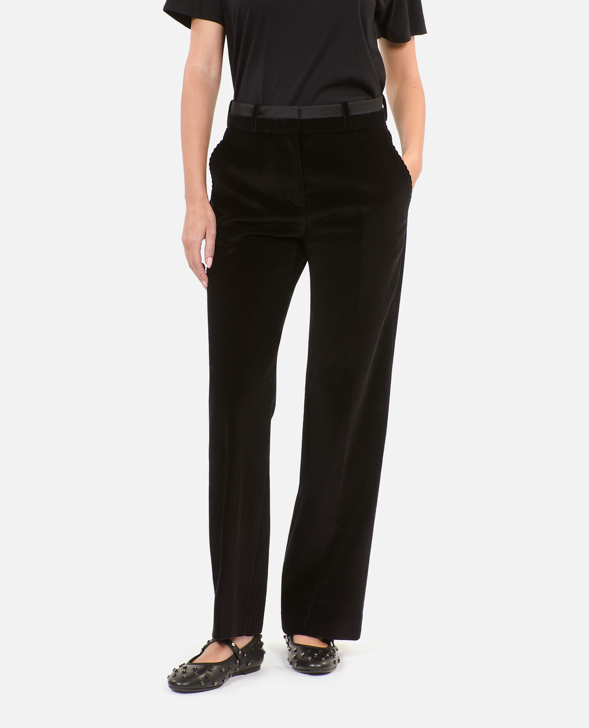 Pantalones rectos de pana negra de sastre, BLACK, hi-res image number null