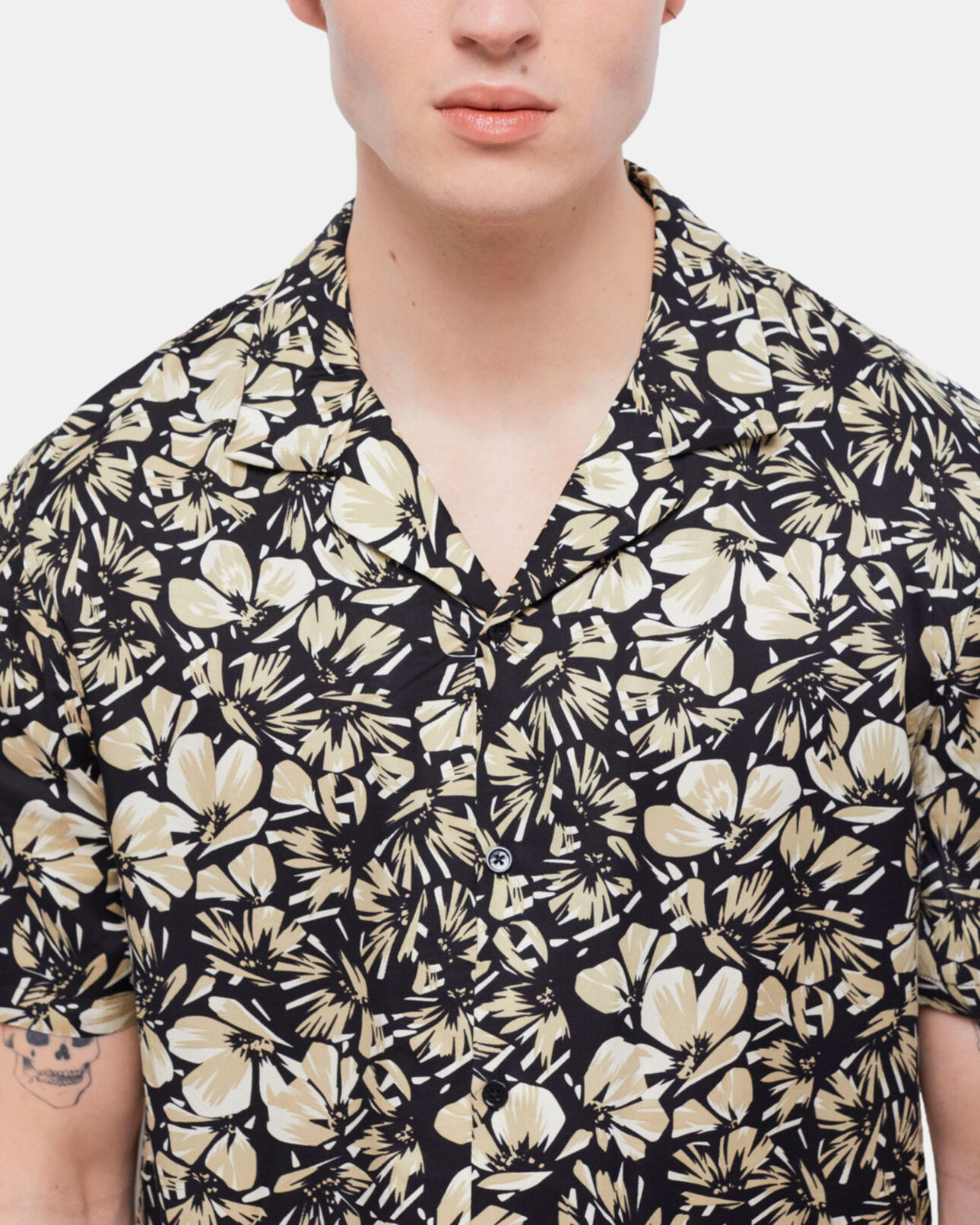 The Kooples MEN BLACK BROWN floral hawaiian collar shirt