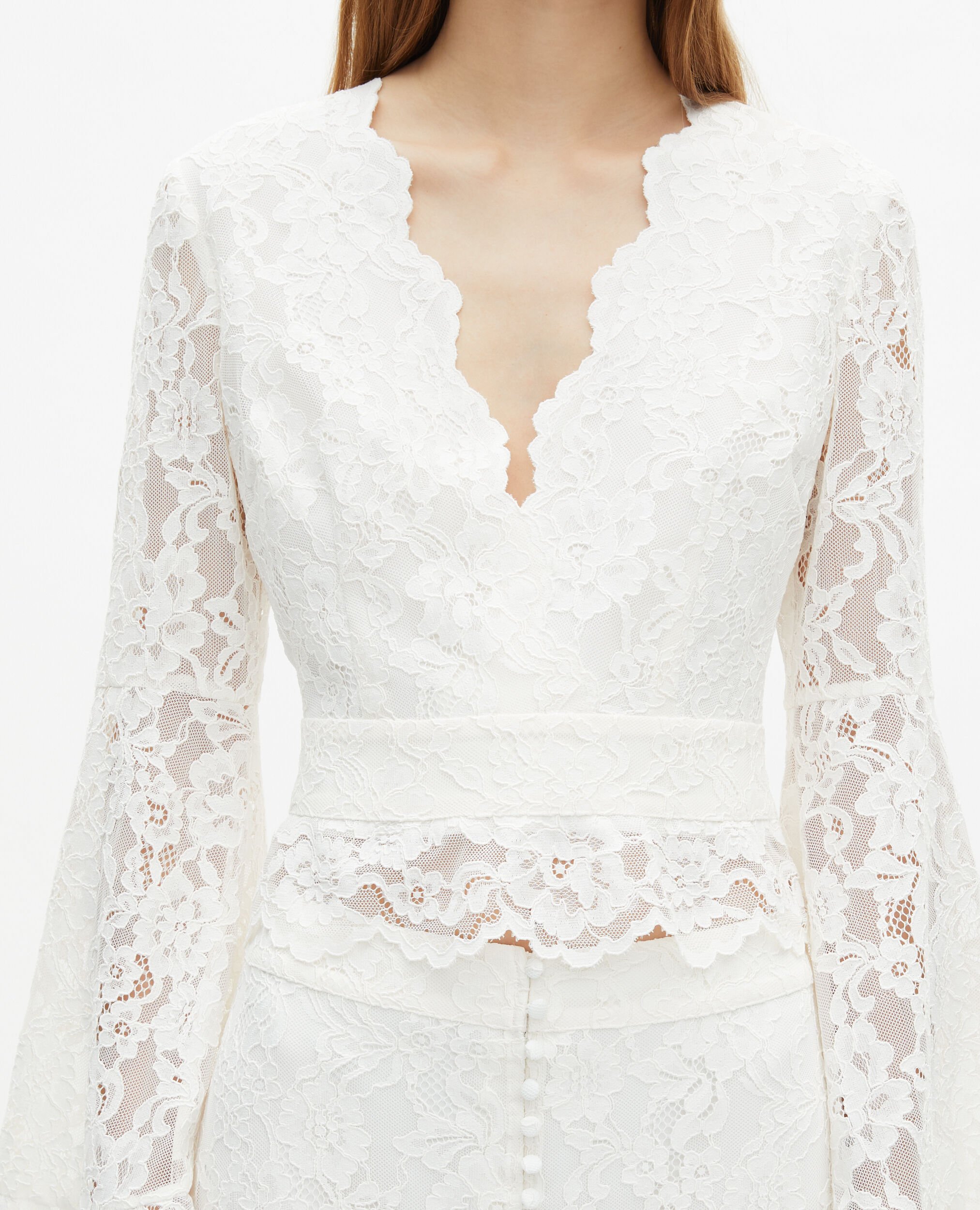White lace flared sleeve top, ECRU, hi-res image number null