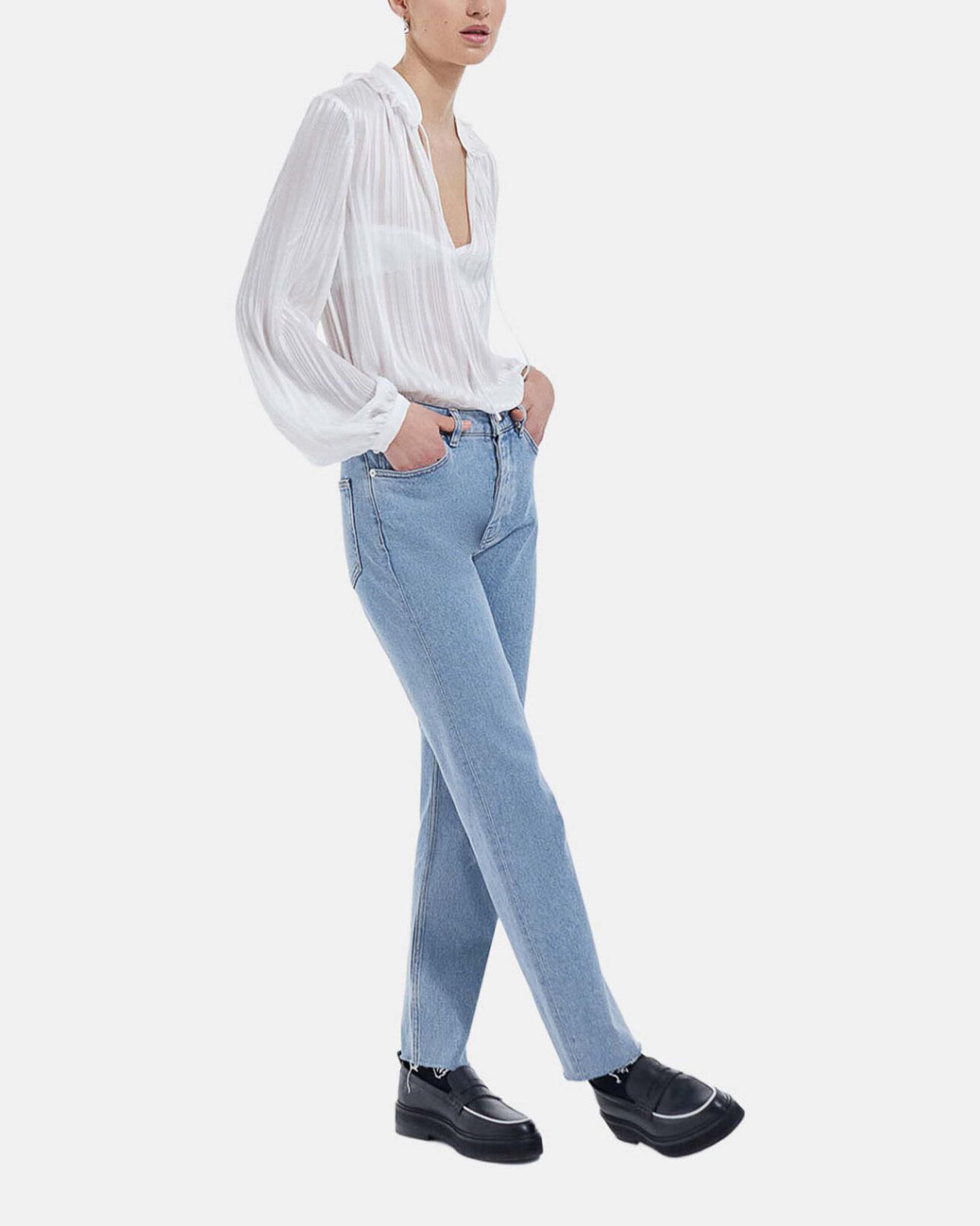 The Kooples FEMME WHITE top fluide écru à col noué effet rayé