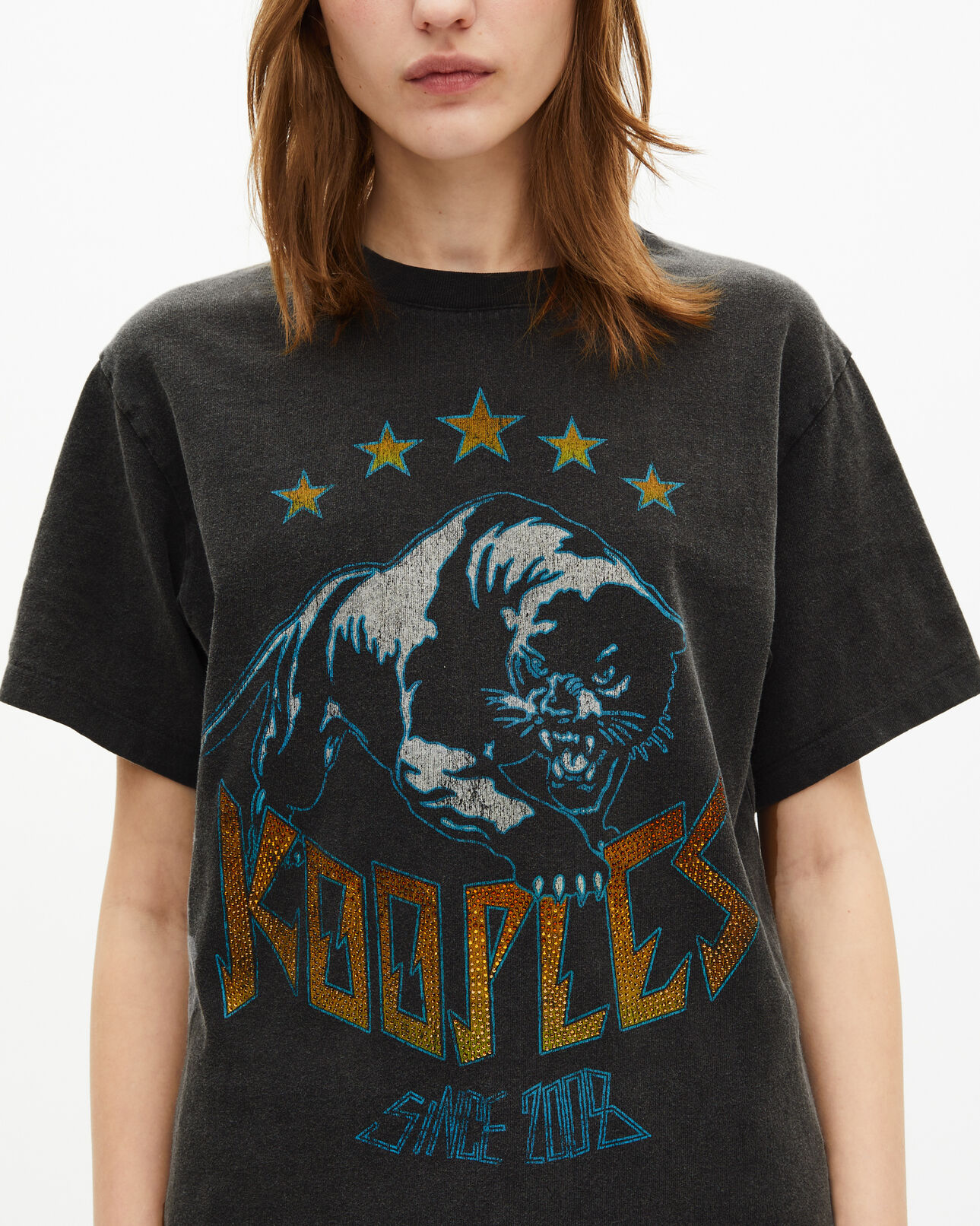 The Kooples WOMEN BLACK WASHED black washed-out silkscreen t-shirt