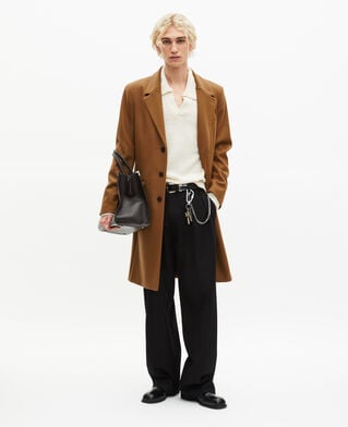 The Kooples MEN CAMEL camel leather lapel collar wool coat
