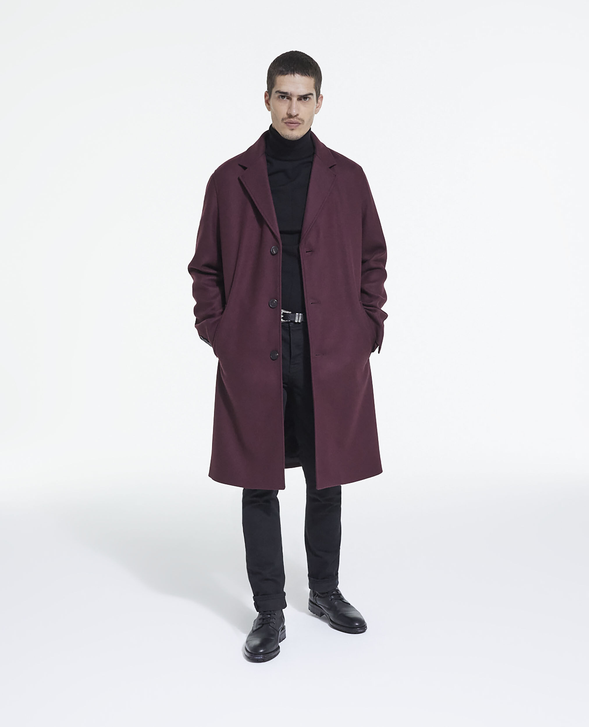 Burgundy wool coat, BURGUNDY, hi-res image number null