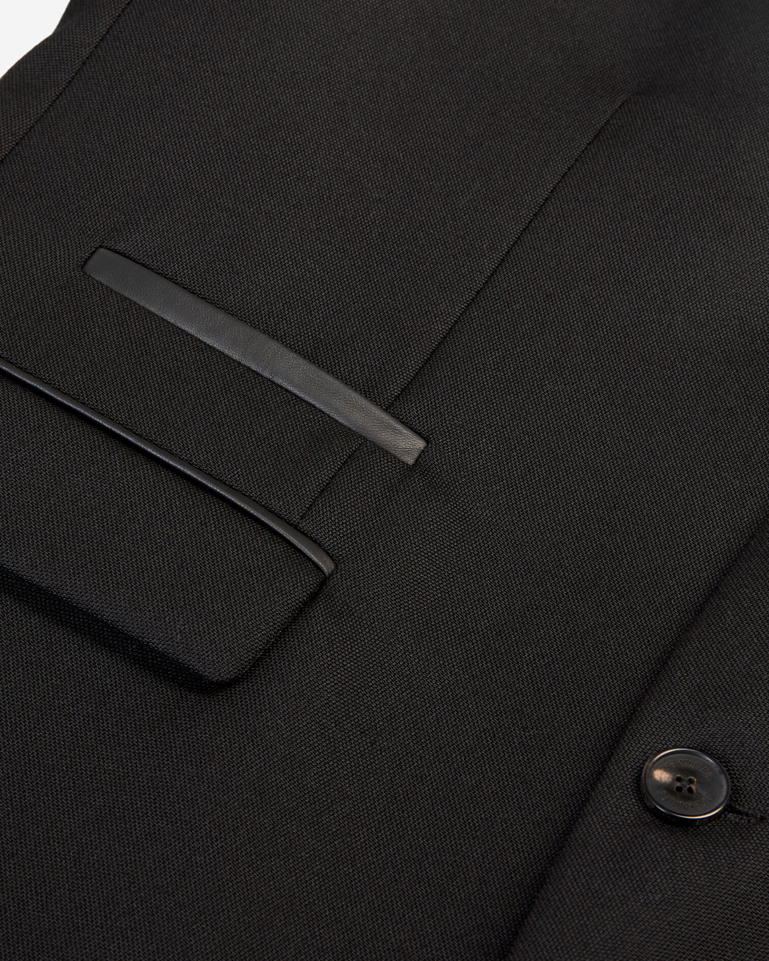 Black wool blazer with leather details, BLACK, hi-res image number null