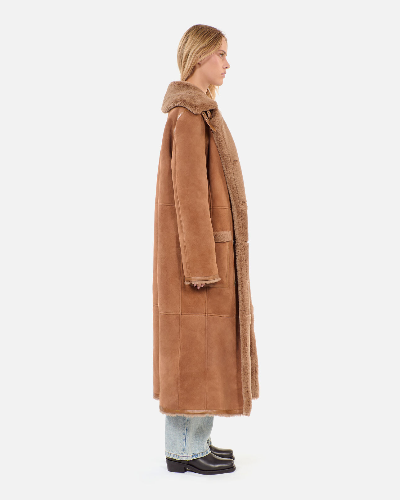 The Kooples F BROWN long brown shearling coat