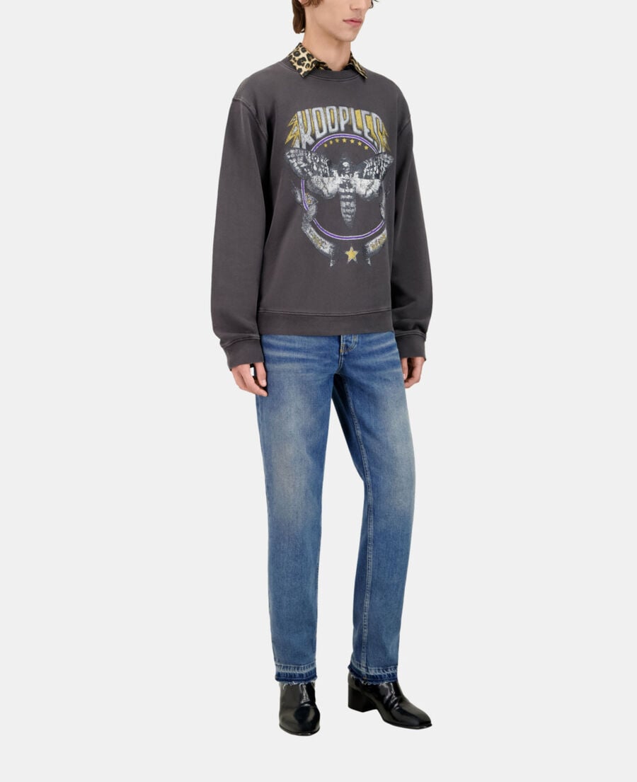 The Kooples MEN CARBONE carbon grey sweatshirt with skull butterfly serigraphy