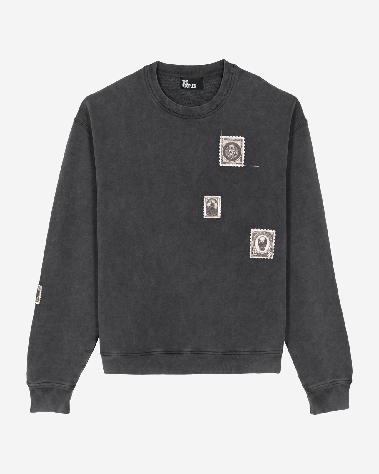 The Kooples MEN BLACK WASHED black faded sweatshirt with patches