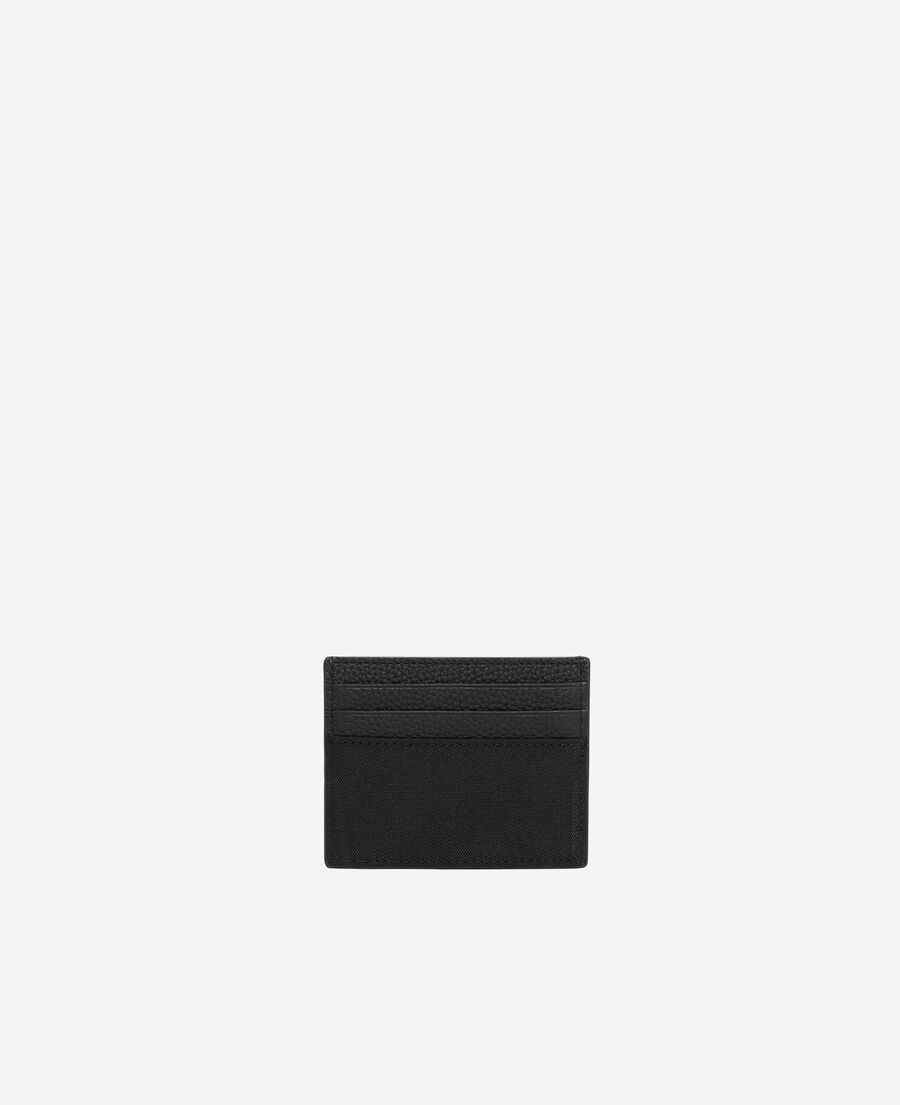 The Kooples HOMME BLACK porte-cartes en canvas et cuir grain&eacute; noir