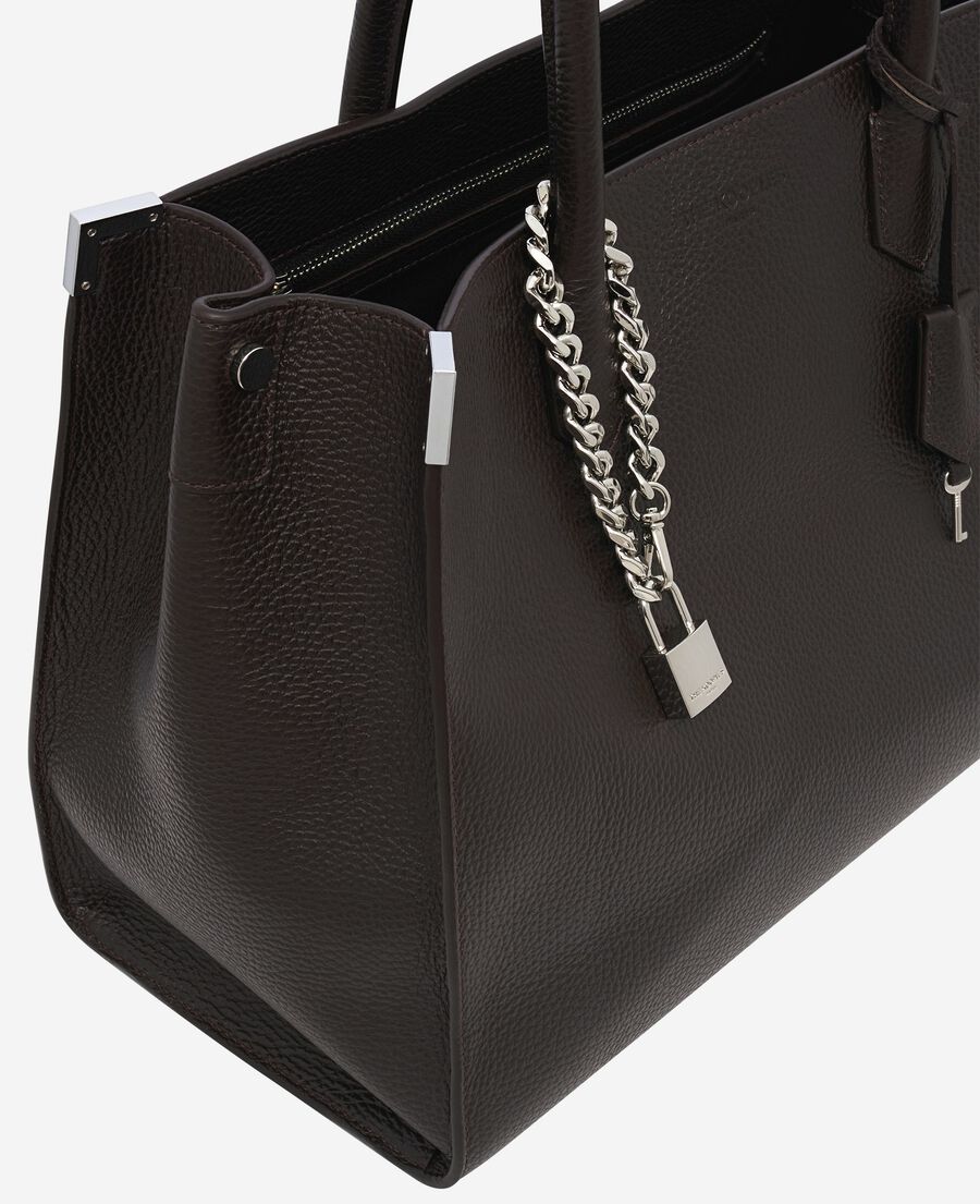 The Kooples F BROWN ming l tote bag in brown grained leather