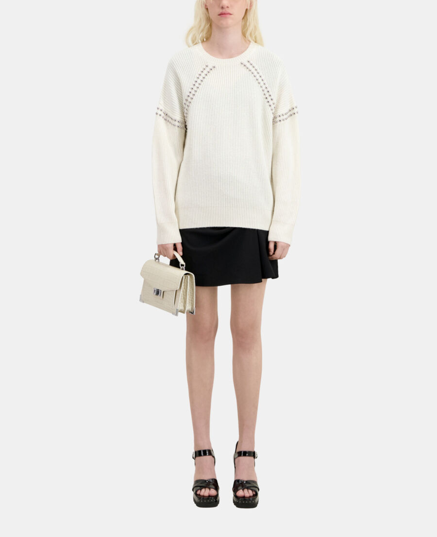 The Kooples FEMME ECRU pull en cachemire côtelés avec studs écru