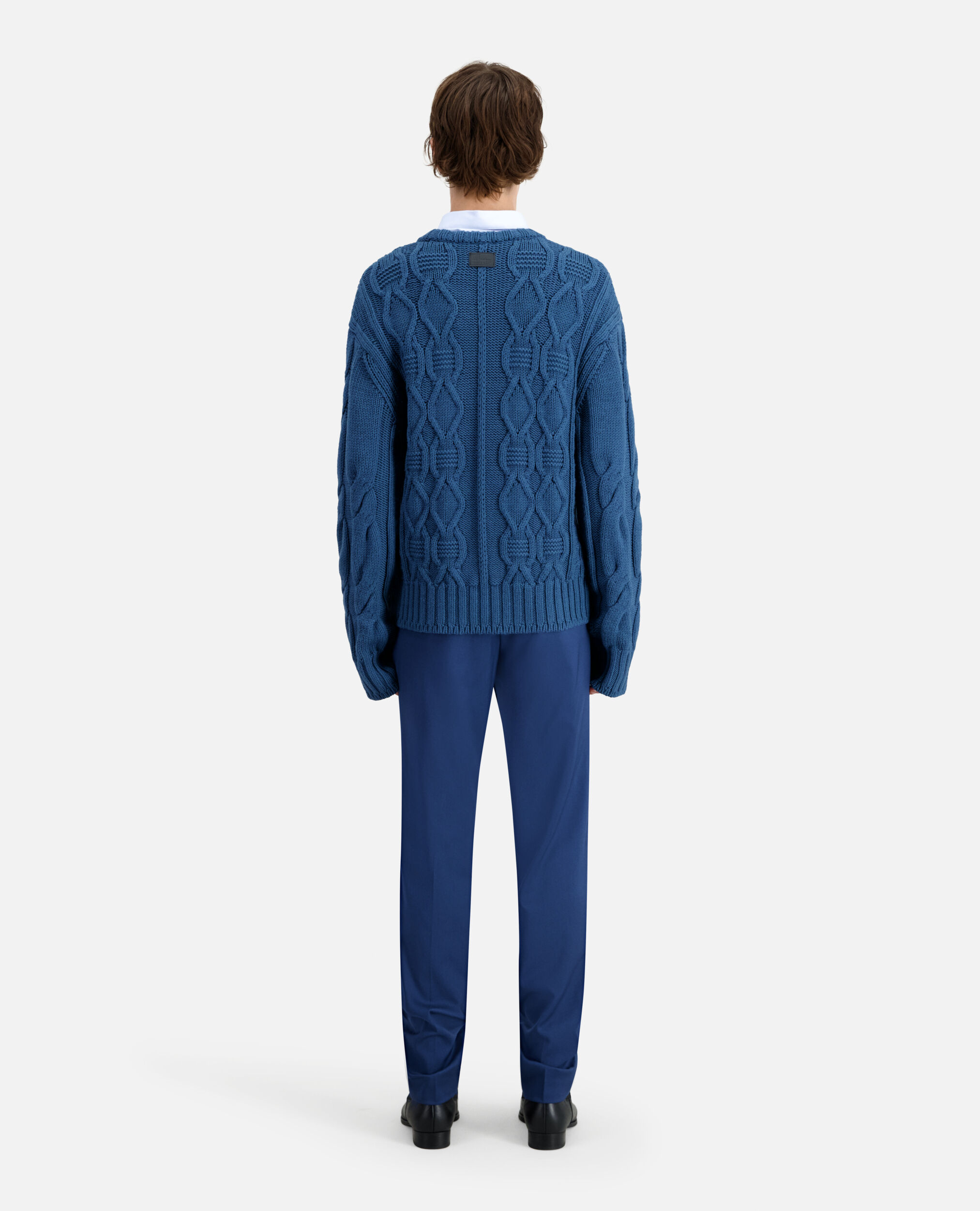 Blauer Pullover aus Wolle mit Zopfmuster, BLUE PETROL, hi-res image number null