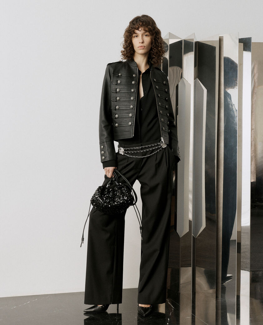 The Kooples WOMEN BLACK black officer-style leather jacket