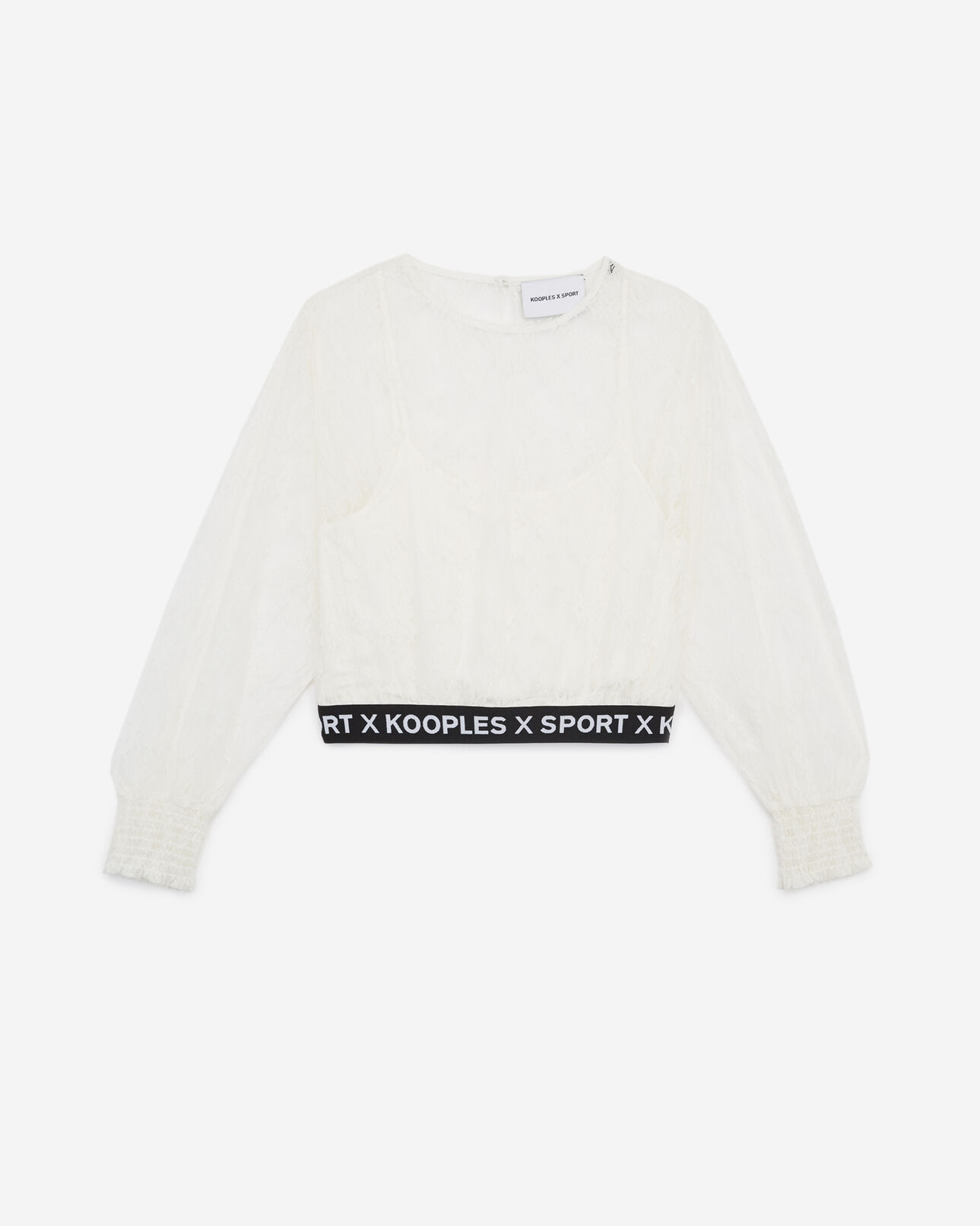 The Kooples WOMEN ECRU ecru lace top with long sleeves and logo