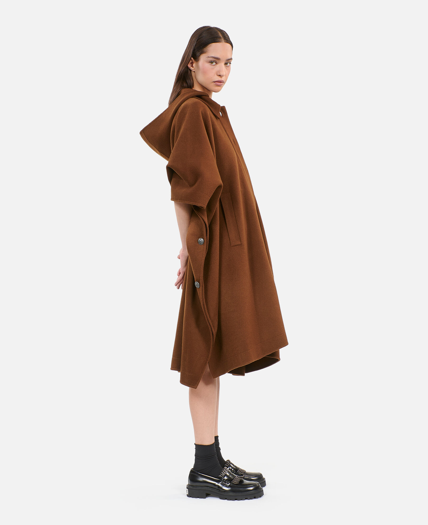 The Kooples WOMEN DARK BROWN brown wool blend long hooded cape