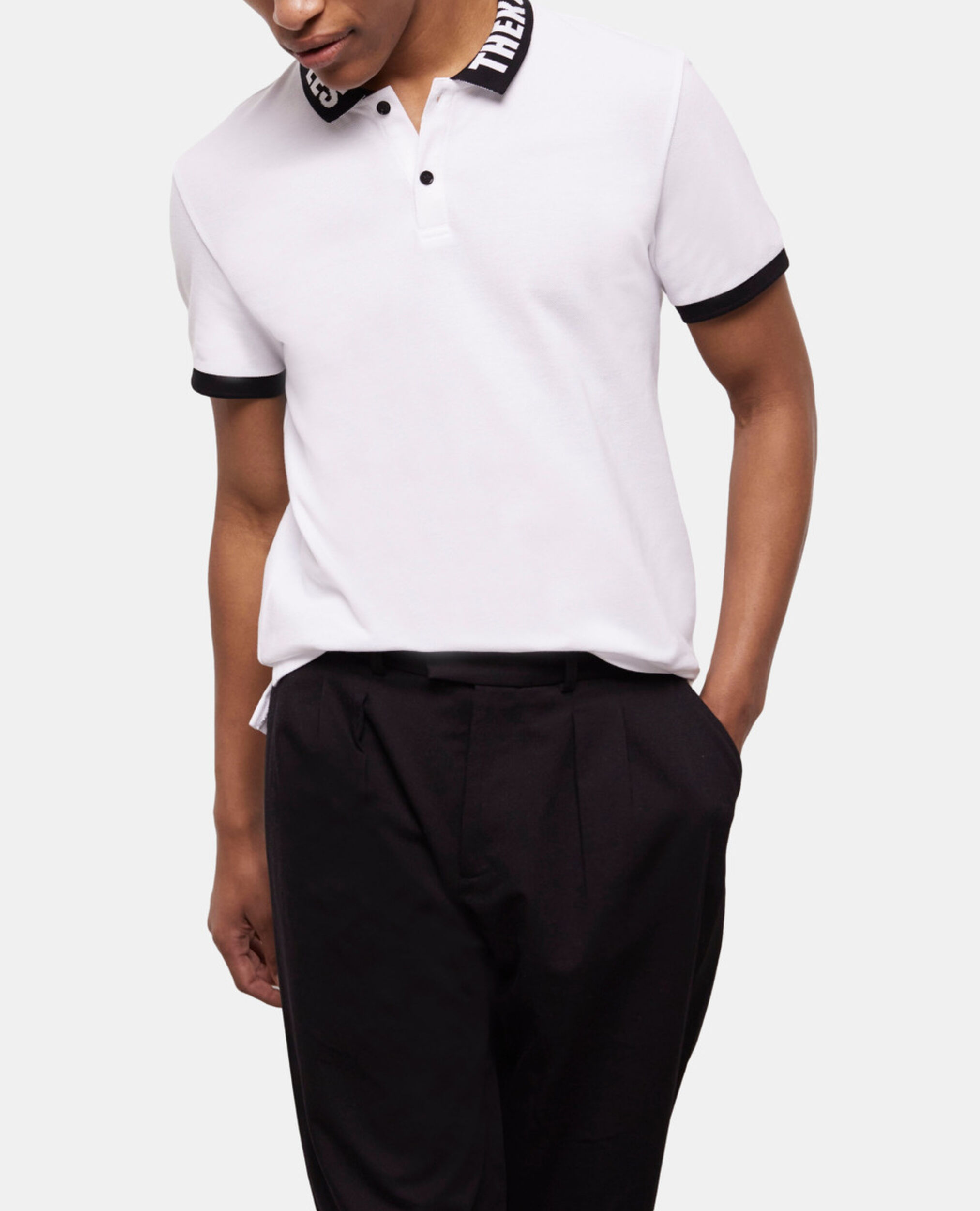 Weißes Poloshirt mit Logo am Kragen, WHITE, hi-res image number null