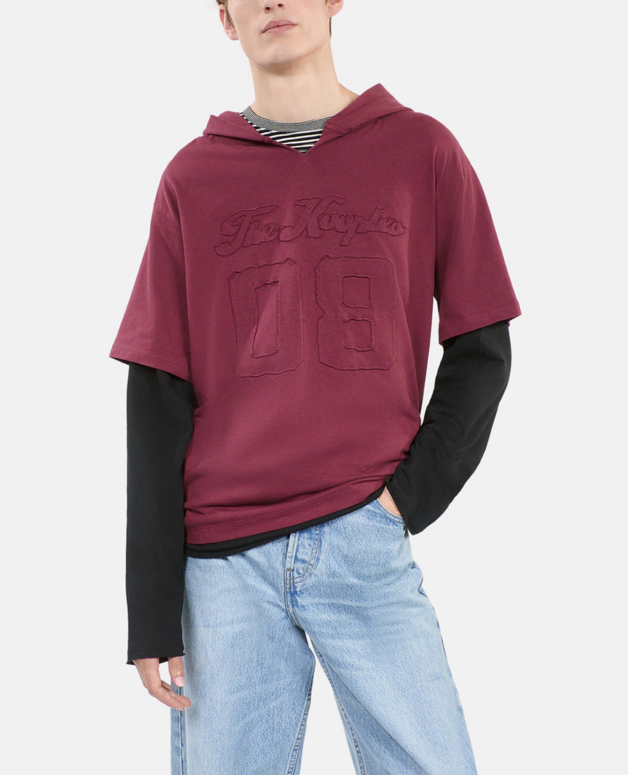 Long-sleeved burgundy hooded t-shirt, BURGUNDY, hi-res image number null