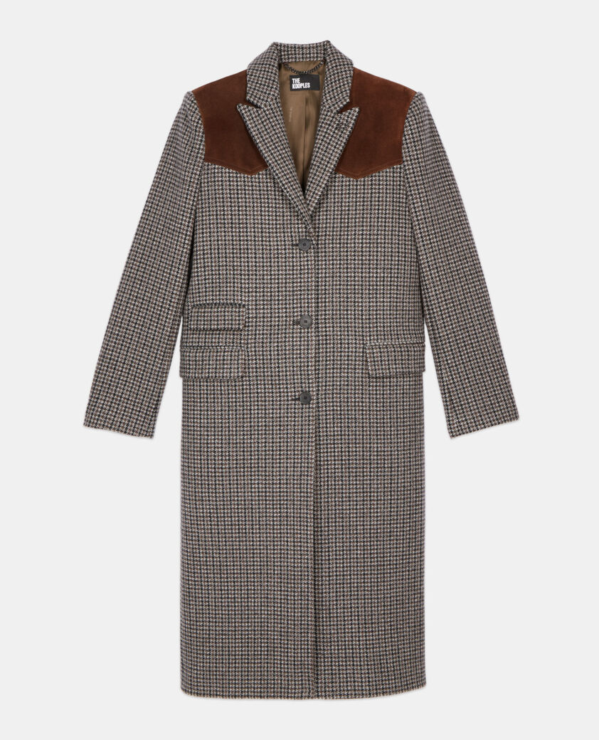 The Kooples FEMME BLACK WHITE manteau long pied de poule noir et blanc