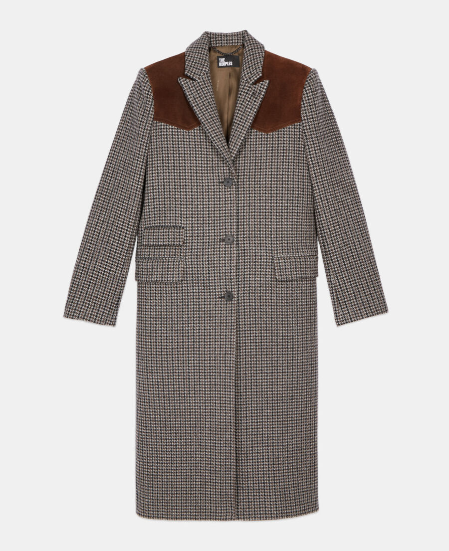 The Kooples FEMME BLACK WHITE manteau long pied de poule noir et blanc