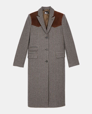 The Kooples FEMME BLACK WHITE manteau long pied de poule noir et blanc