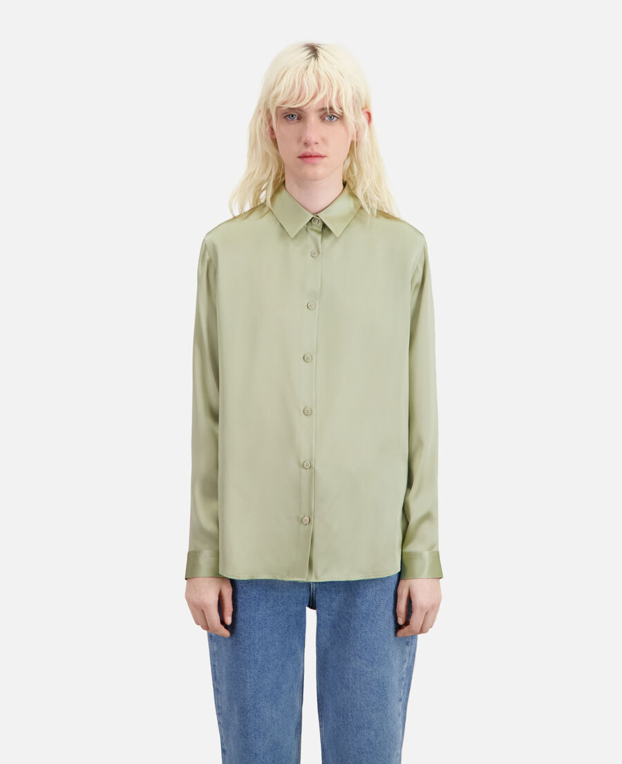 light green satin silk shirt