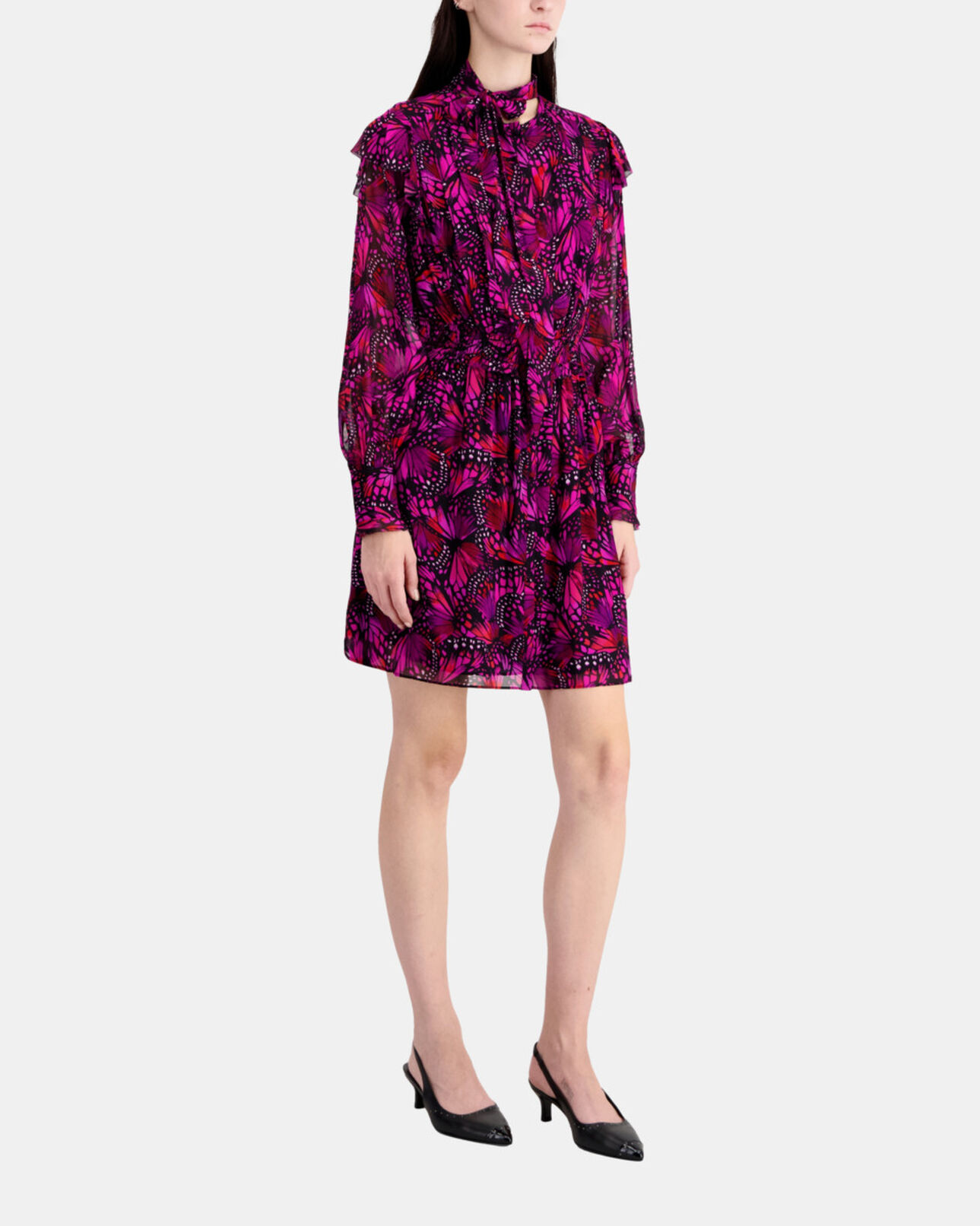 The Kooples WOMEN PINK short printed dress with ruffles