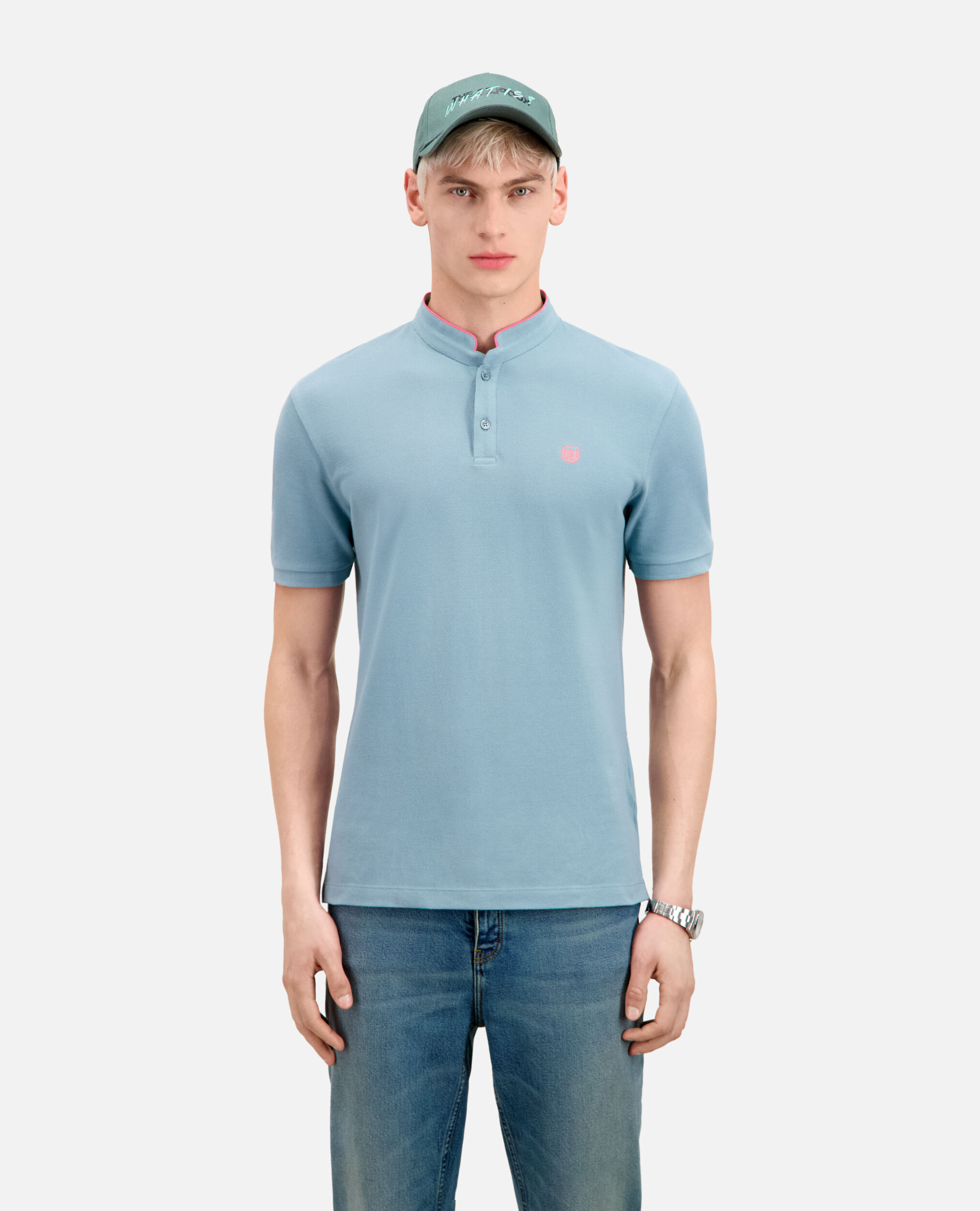Light blue cotton polo t-shirt, BLUE GREY, hi-res image number null