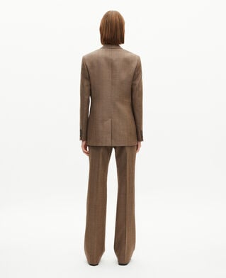 The Kooples WOMEN CAMEL double-breasted wool suit jacket with camel coat of arms