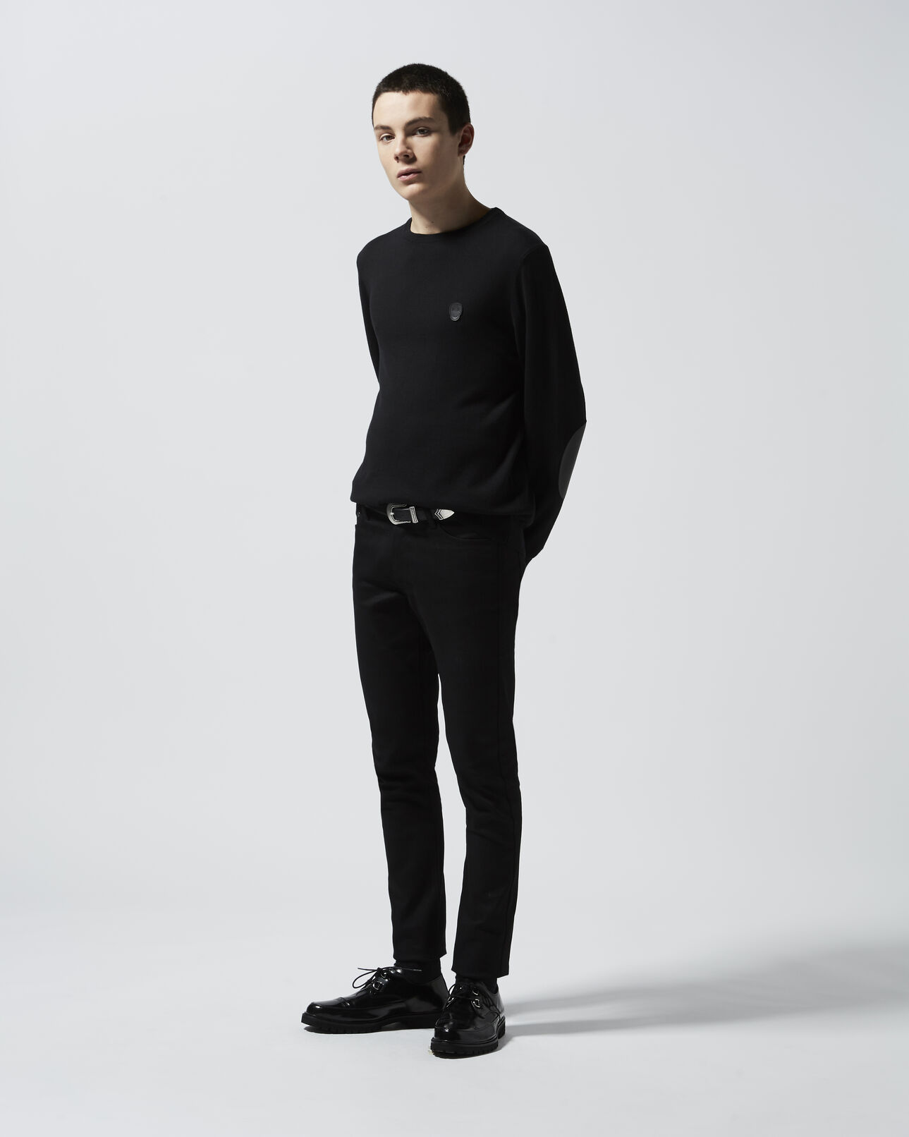 The Kooples HOMME BLACK pull avec details cuir