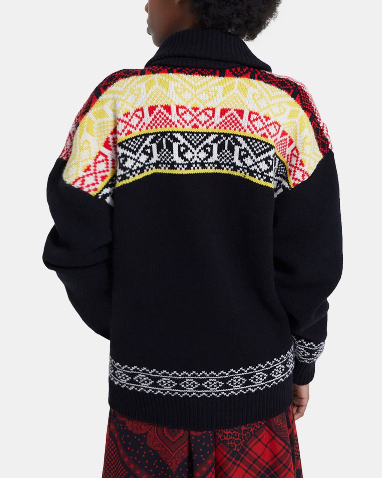 The Kooples WOMEN BLACK / RED / YELLOW patterned wool cardigan