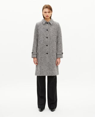 The Kooples FEMME BLANC / BLEU manteau long en tweed noir et blanc