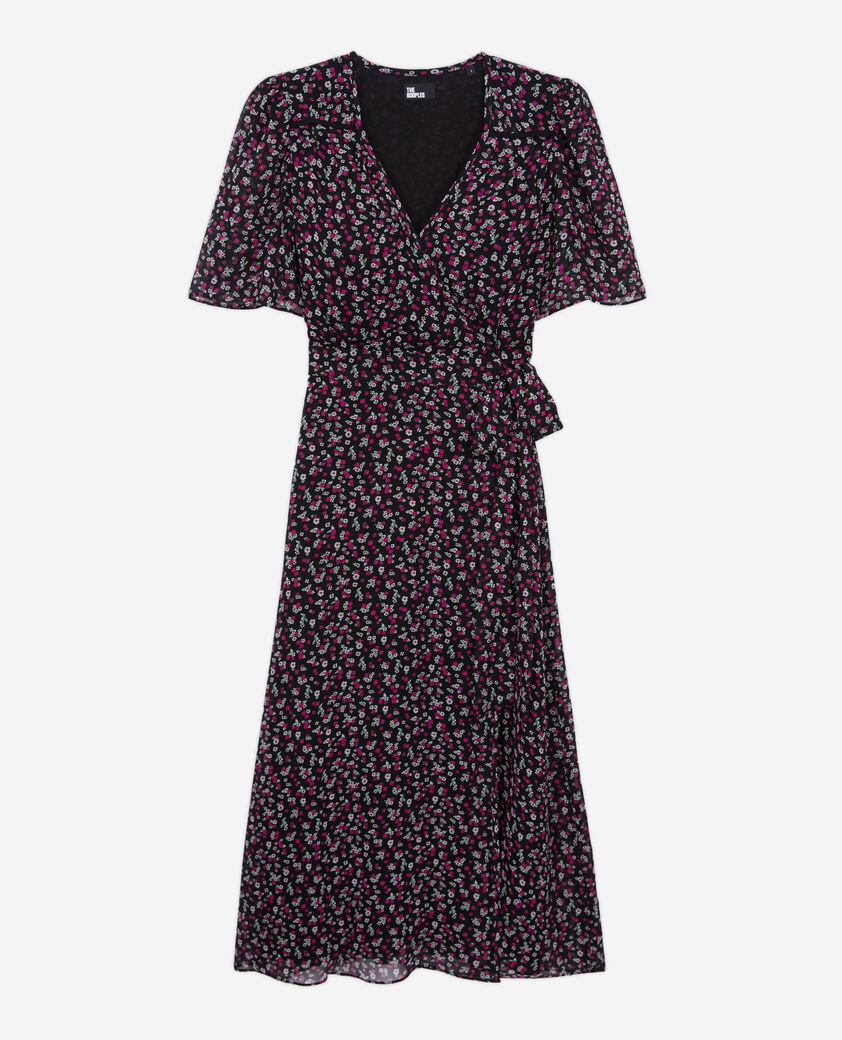The Kooples FEMME BLACK / PINK robe portefeuille longue imprimée