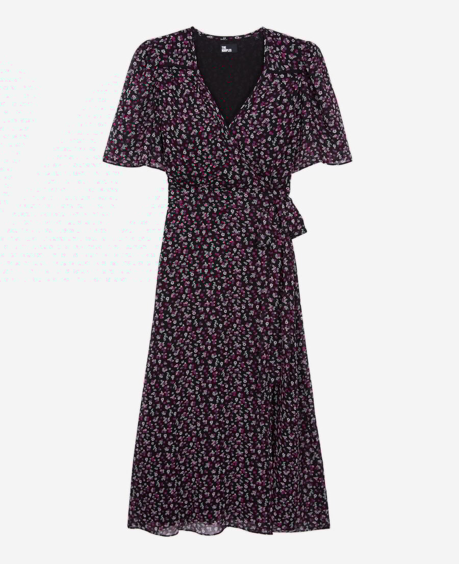 The Kooples FEMME BLACK / PINK robe portefeuille longue imprimée