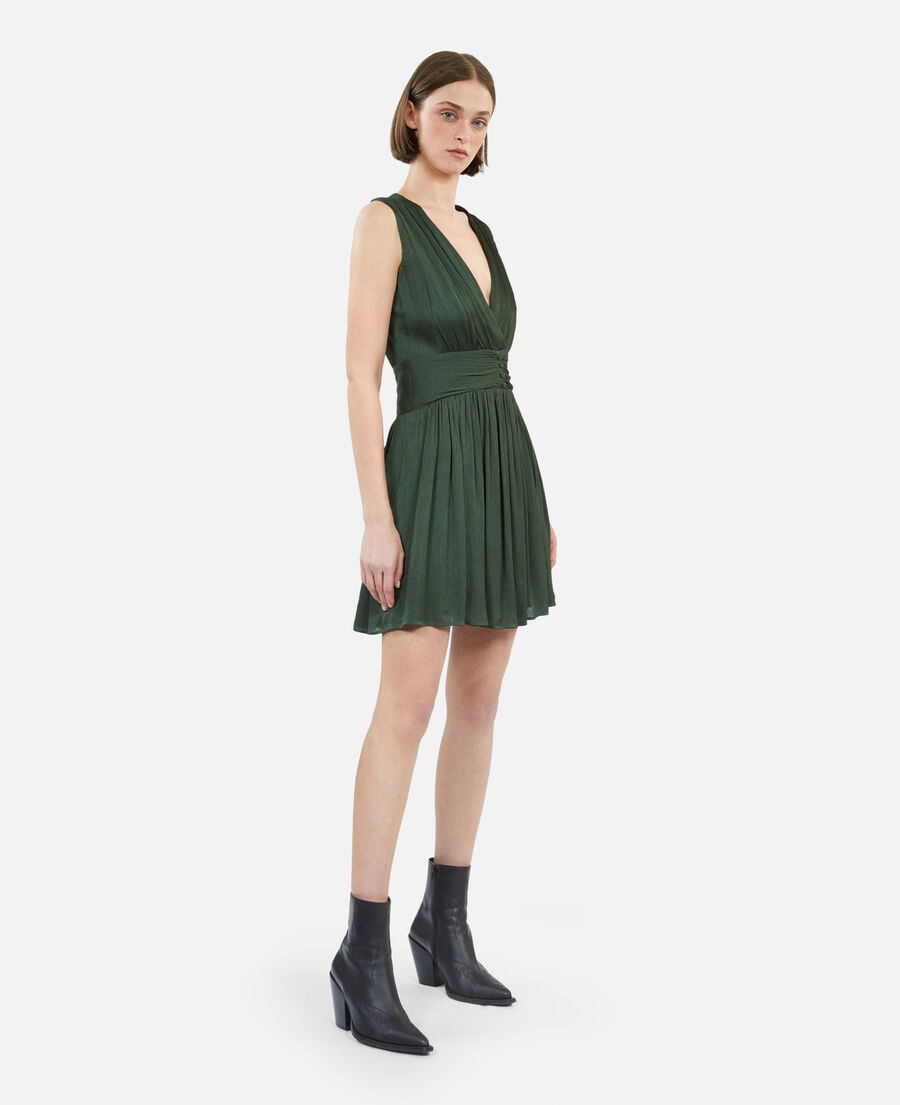 short green crinkle fabric dress
