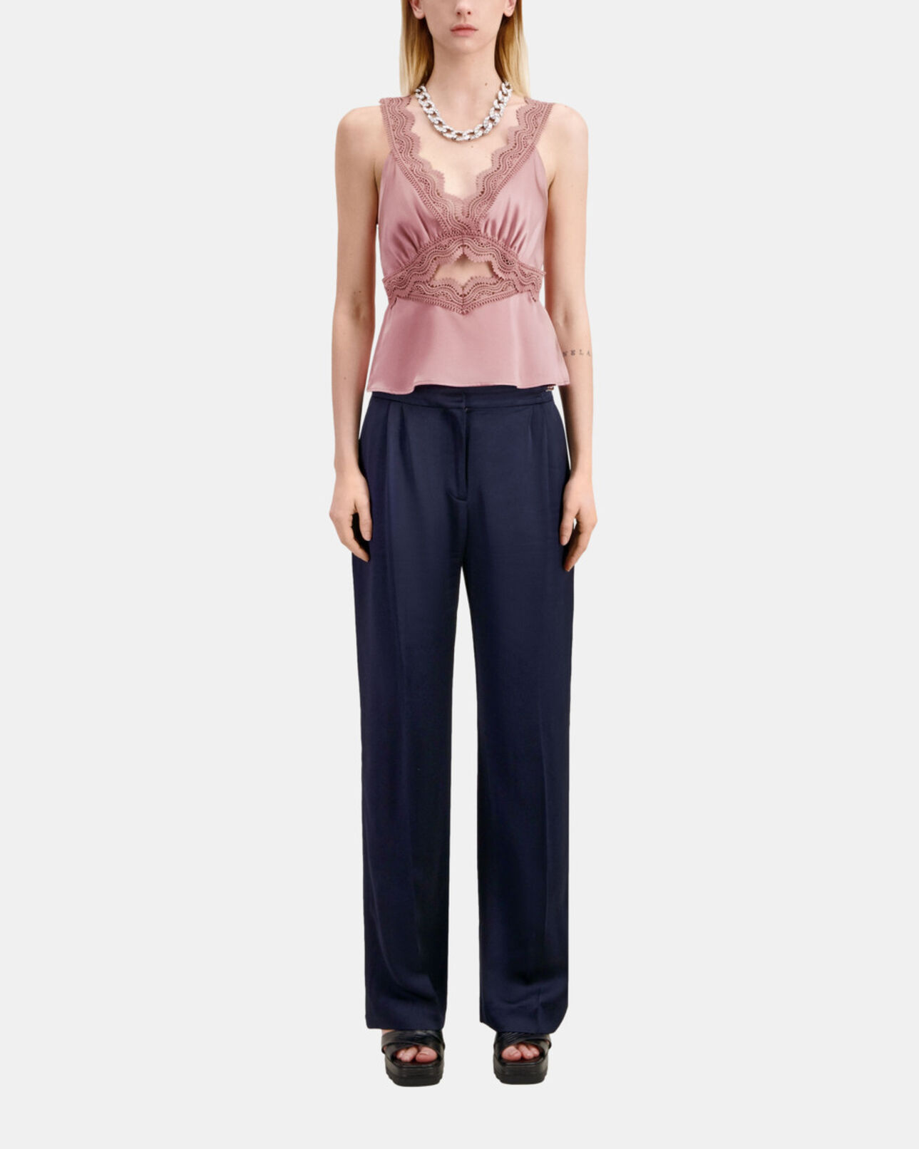 The Kooples DAMEN PINK WOOD lila top mit guipure-details