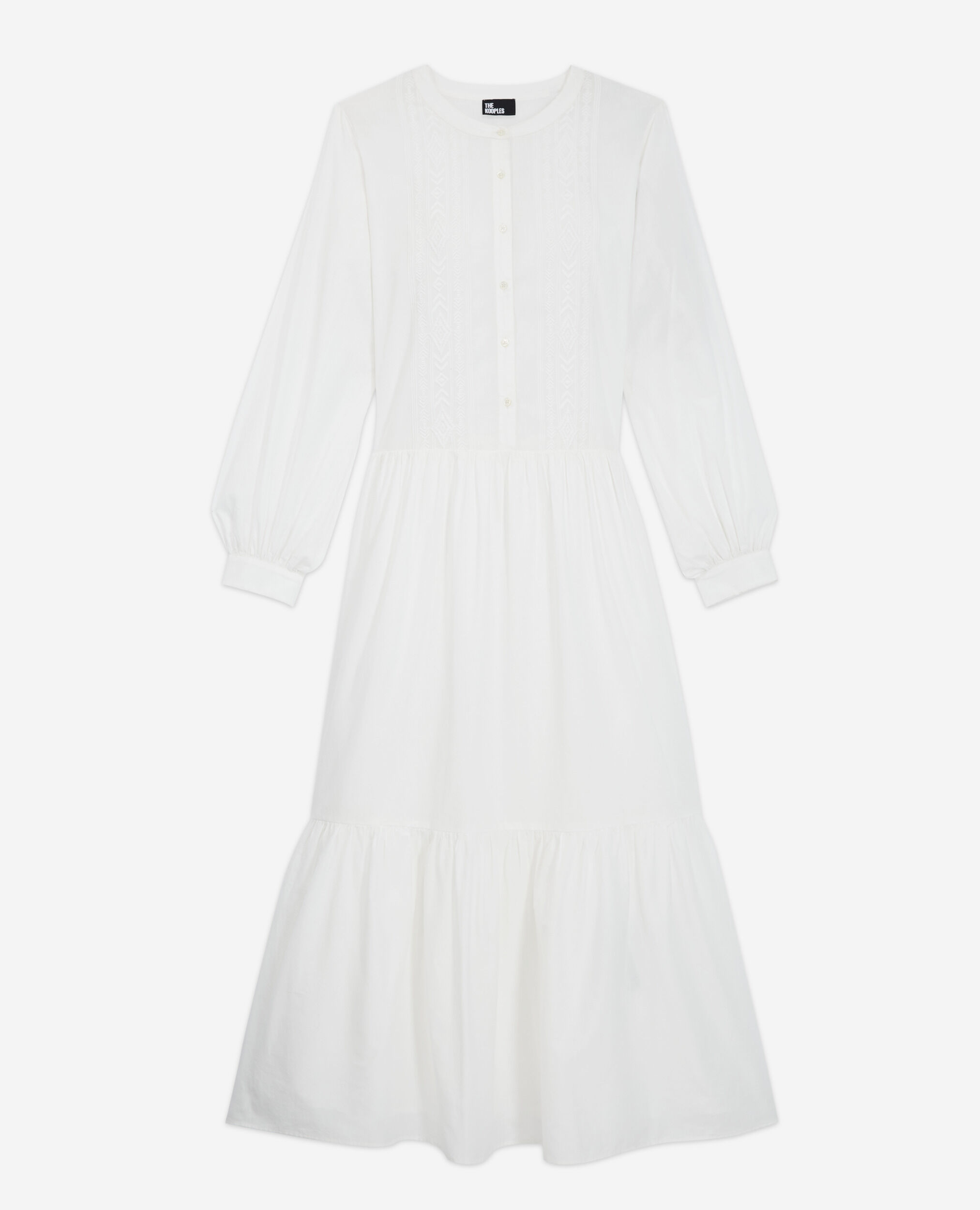 Long embroidered white dress, WHITE, hi-res image number null