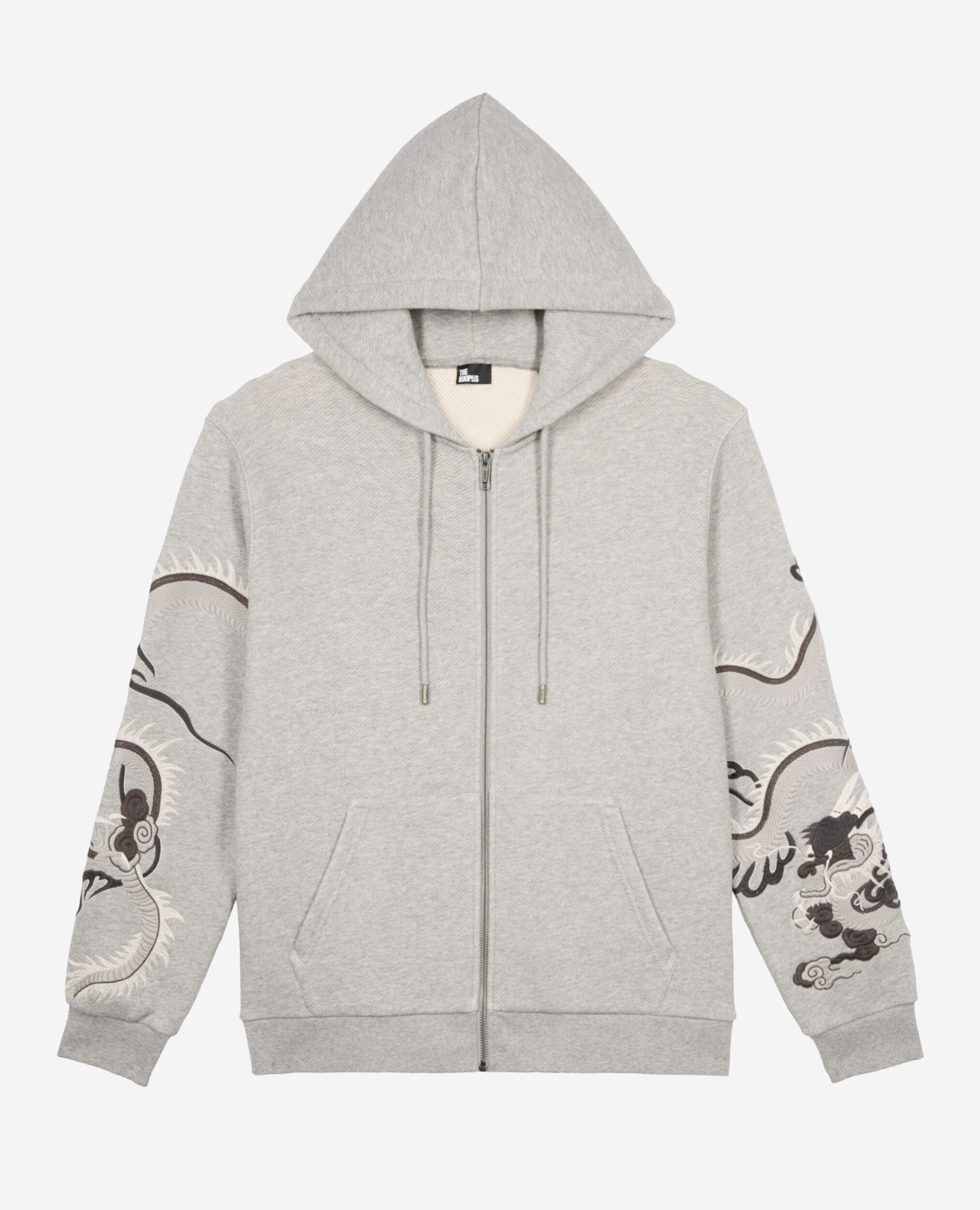 Sweatshirt brodé à capuche gris, GREY MELANGE, hi-res image number null