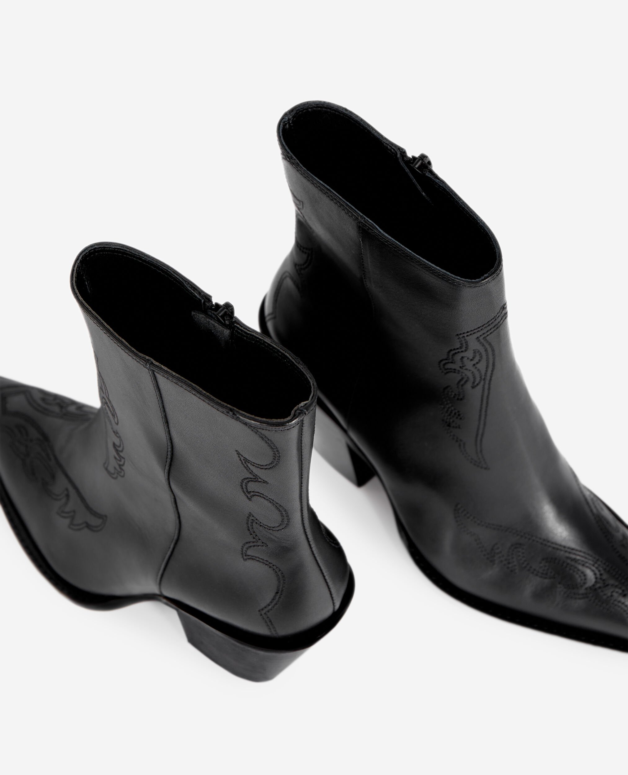 Black leather heeled ankle boots, BLACK, hi-res image number null