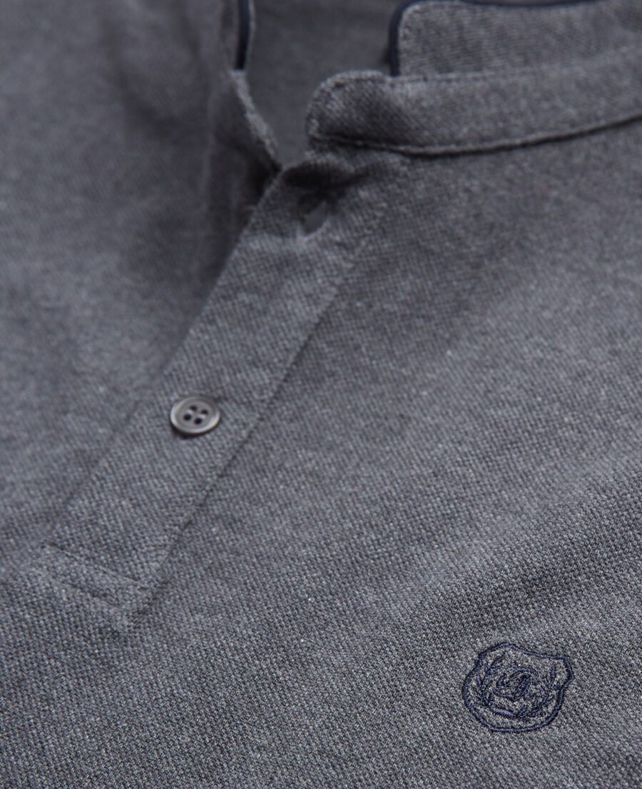 dark gray embroidered polo w/ officer collar