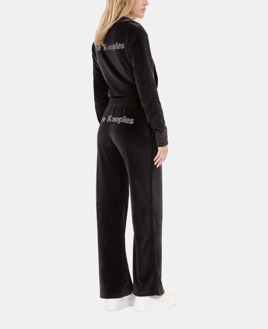The Kooples DAMEN BLACK schwarze jogginghose mit logo aus samt