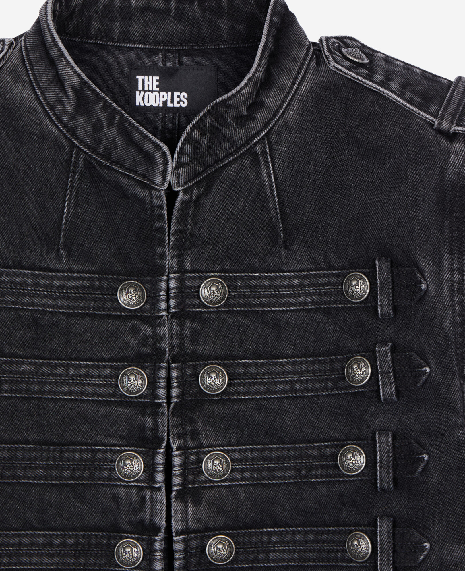 The Kooples WOMEN BLACK WASHED grey denim officer style jacket