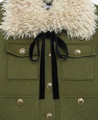 The Kooples WOMEN KAKI short wool jacket with khaki sherpa collar