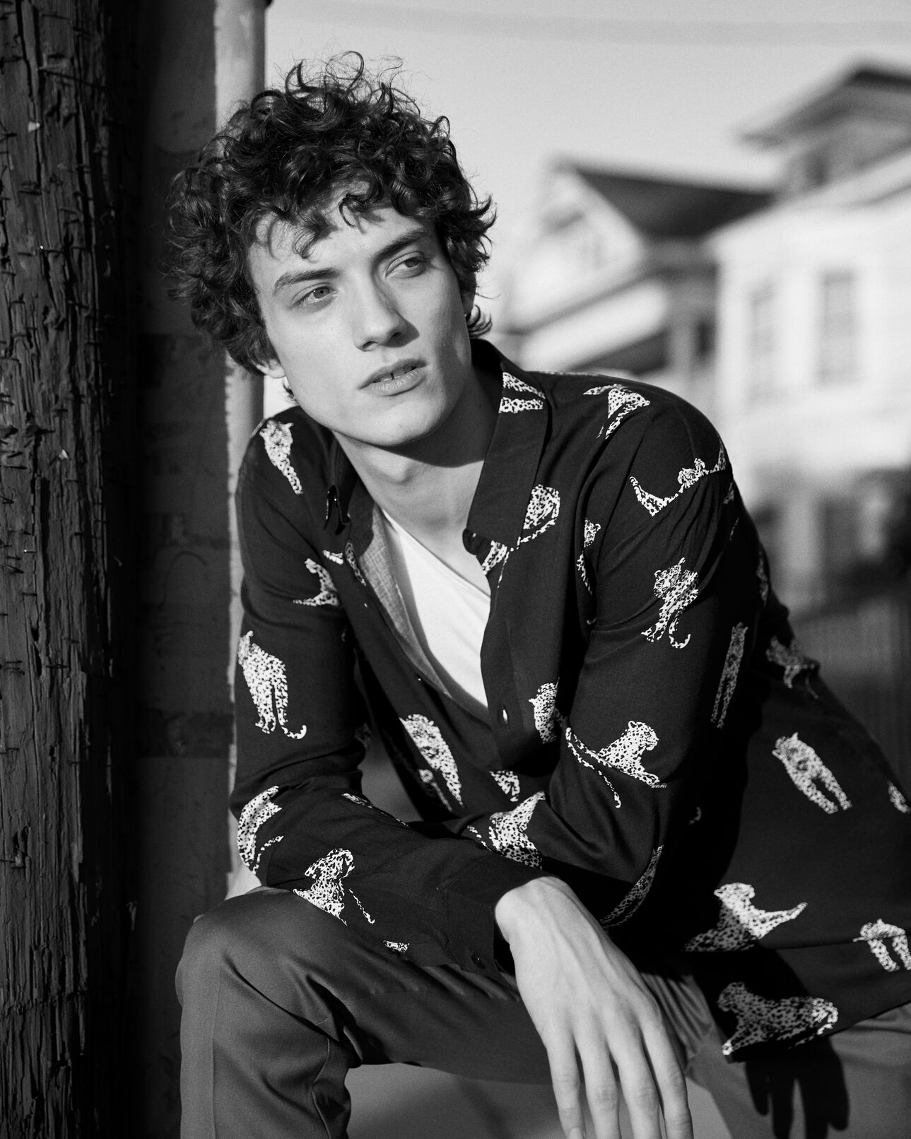 The Kooples MEN BLACK WHITE black shirt with white panther print