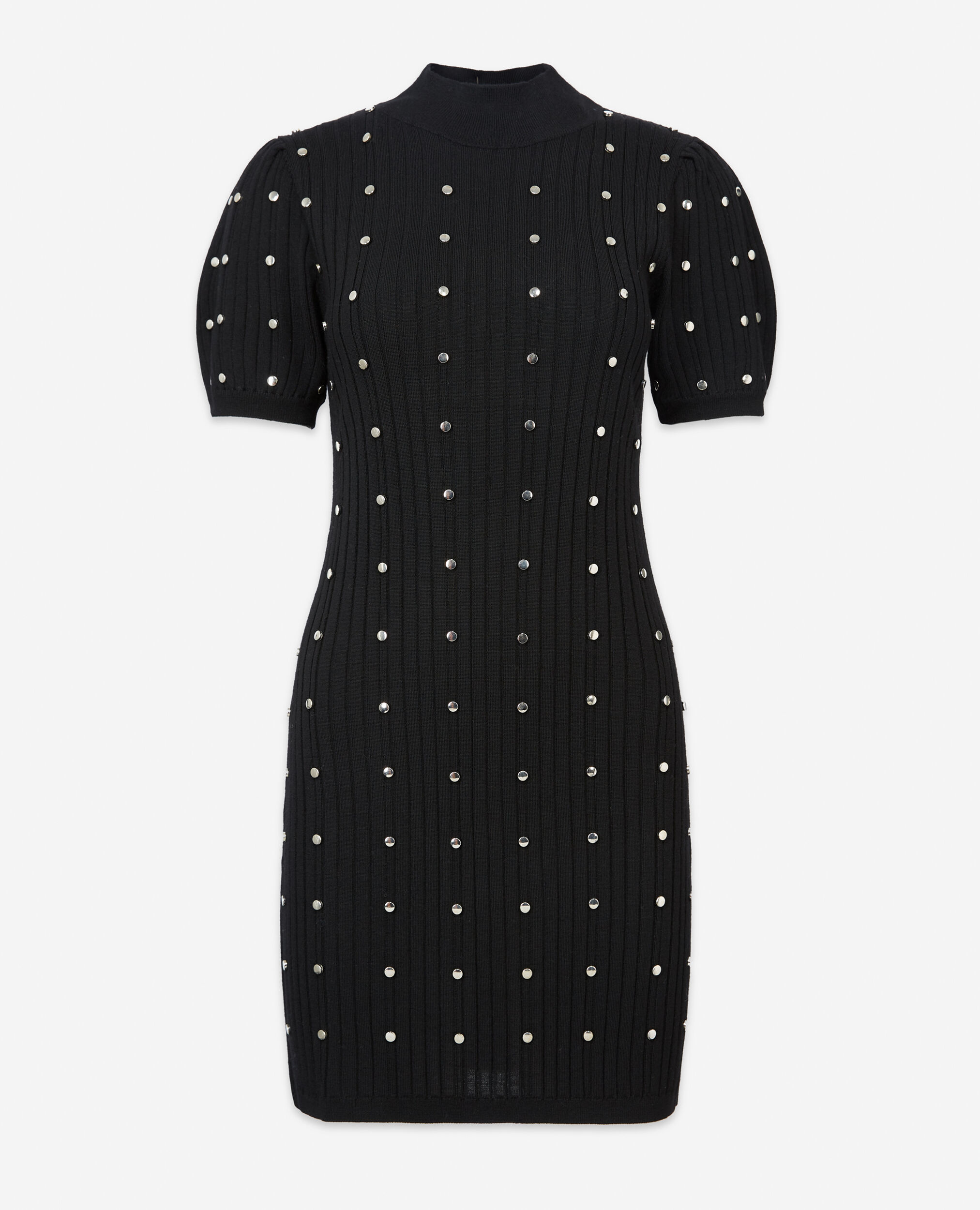 Short black wool dress with stud details, BLACK, hi-res image number null