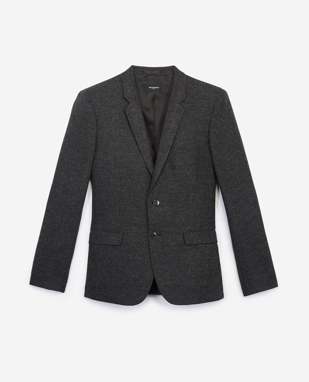 Black wool blazer with herringbone motif The Kooples