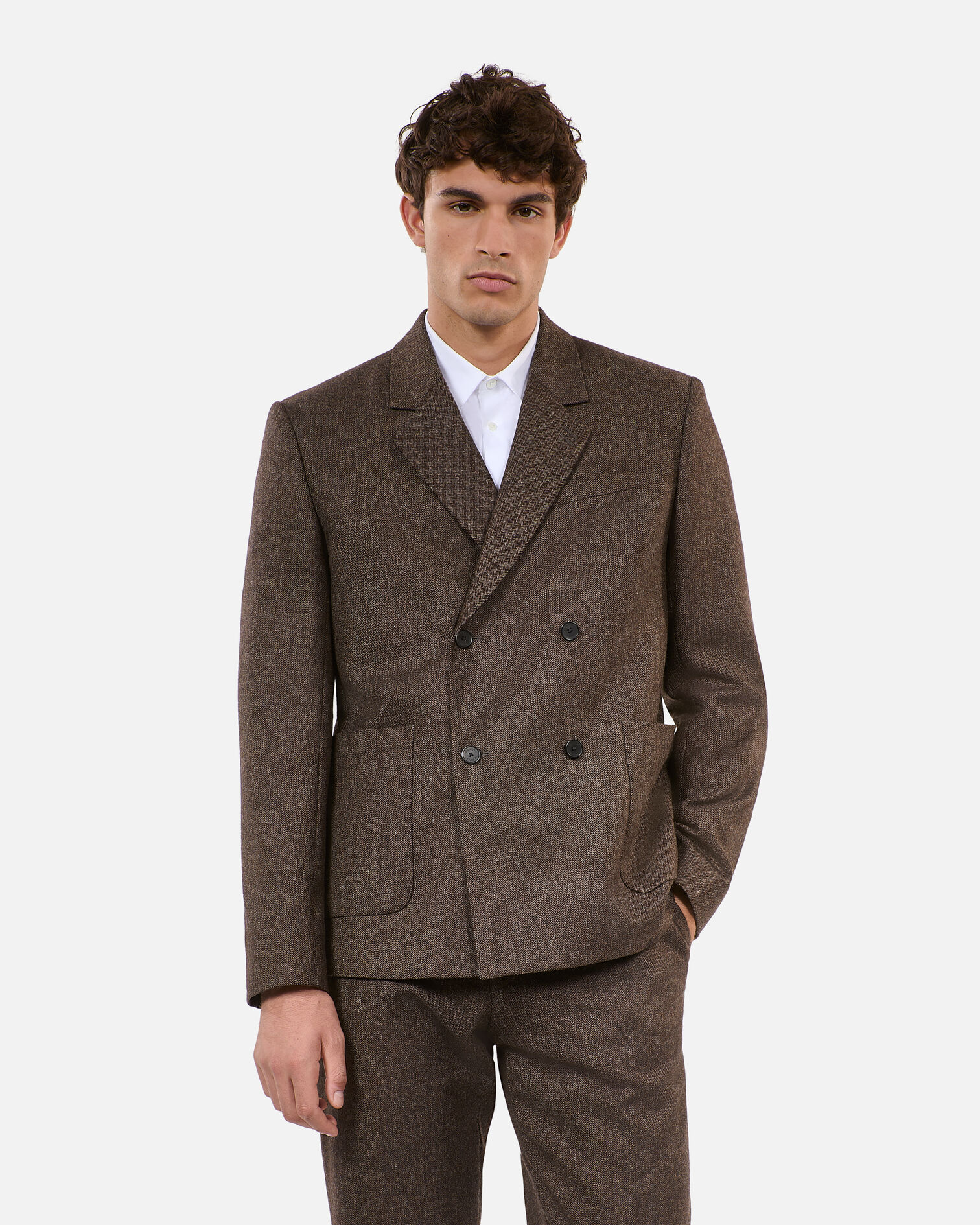 Brown wool suit jacket, BROWN, hi-res image number null