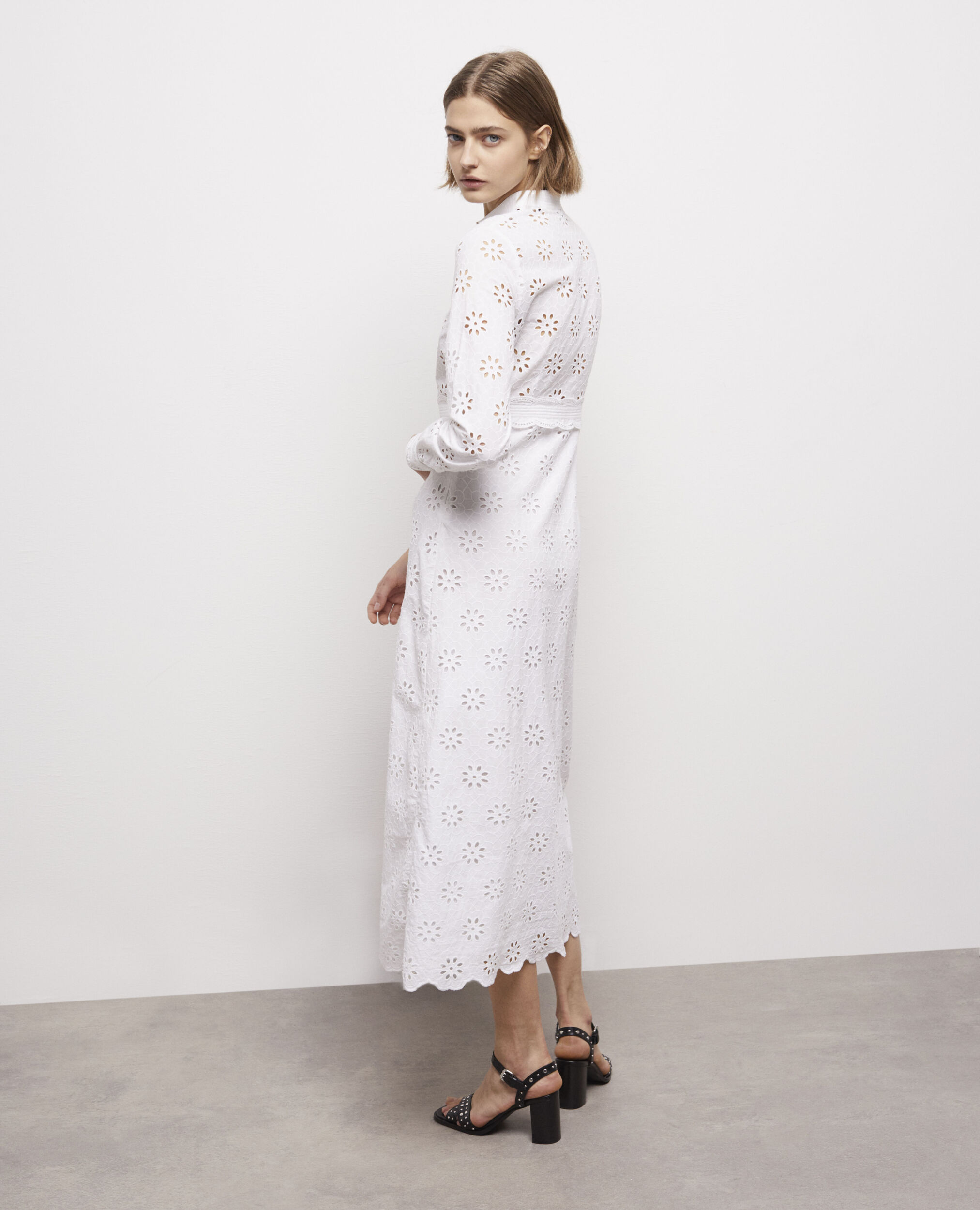 Robe longue blanche en broderie Anglaise, WHITE, hi-res image number null
