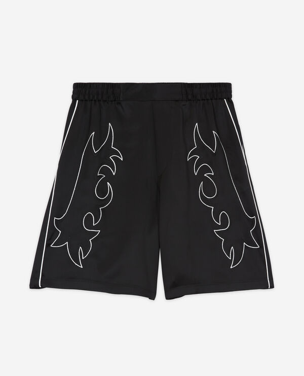 black shorts with western-style embroidery